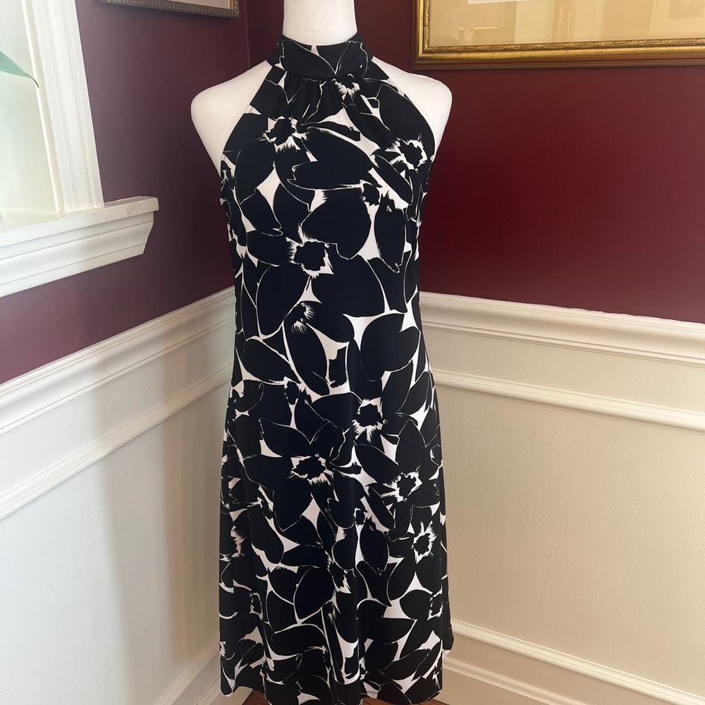 Michael Kors Chic Halter Black and White Floral Dress size 8
